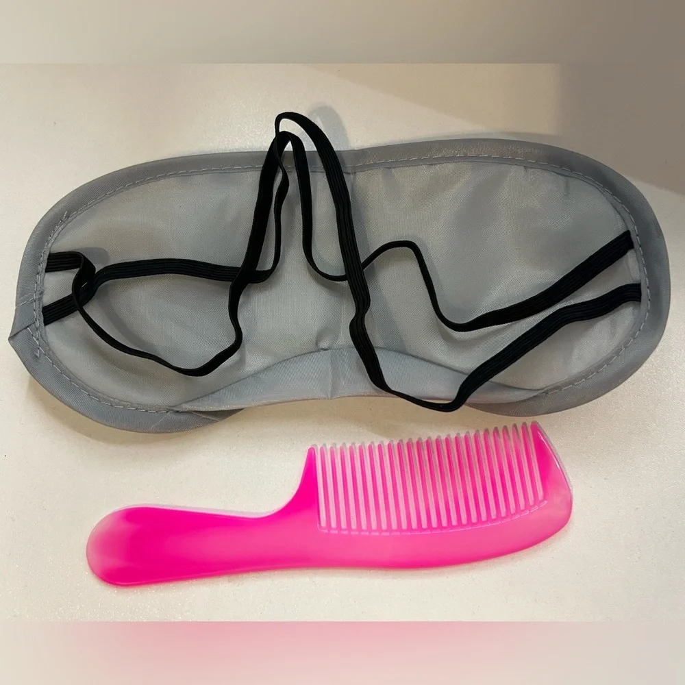 Gray Satin Sleep Mask and Pink Comb Set